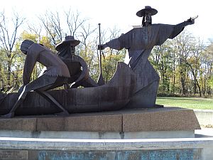 Jolliet & Marquette Statue in Portage Woods Forest Preserve